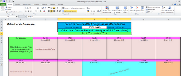 Télécharger Calendrier de grossesse Excel 1.0 pour Windows | Freeware